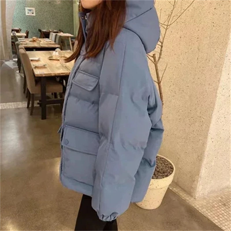 胖妹妹大碼160斤新款冬季麵包服連帽加厚羽絨棉服寬鬆學生棉襖女