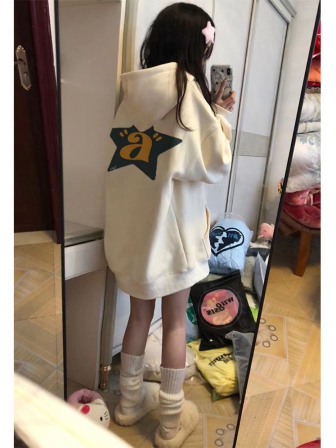 2023新款秋冬季加絨加厚衛衣男女學生美式復古慵懶風連帽外套潮