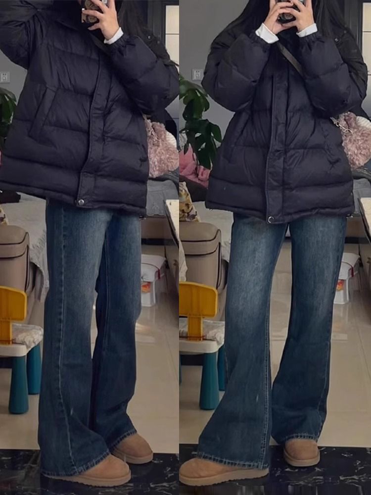 復古水洗微喇牛仔褲女冬季新款高腰寬鬆闊腿顯瘦百搭直筒喇叭褲子
