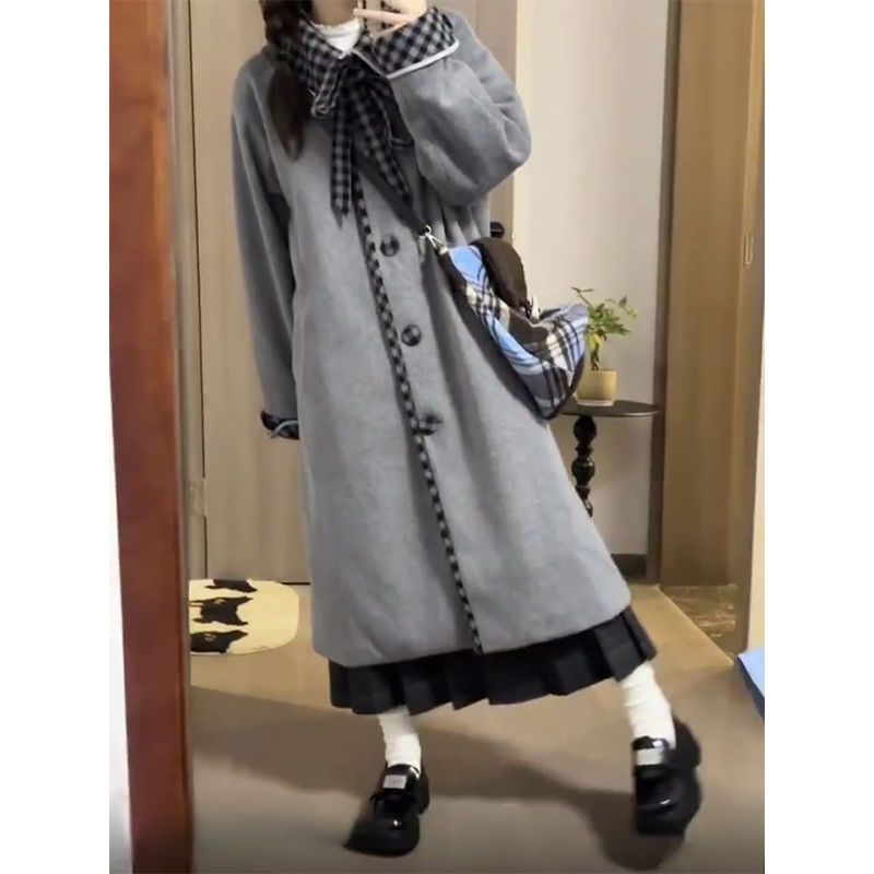 College style sweet and cute woolen coat autumn and winter new style high-end loose temperament slim thickened woolen coat