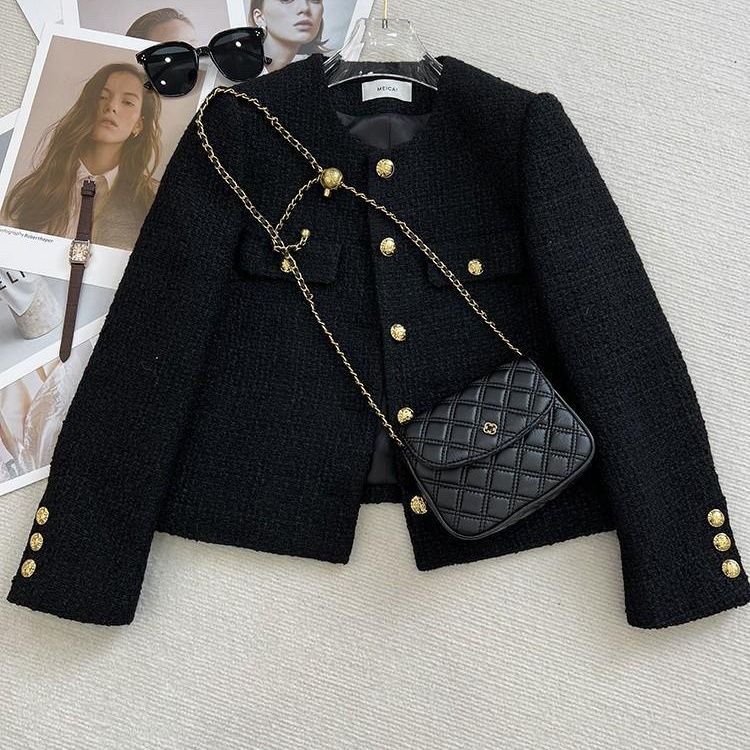  new autumn and winter high-end round neck small fragrant style short coat for women small French tweed exquisite
