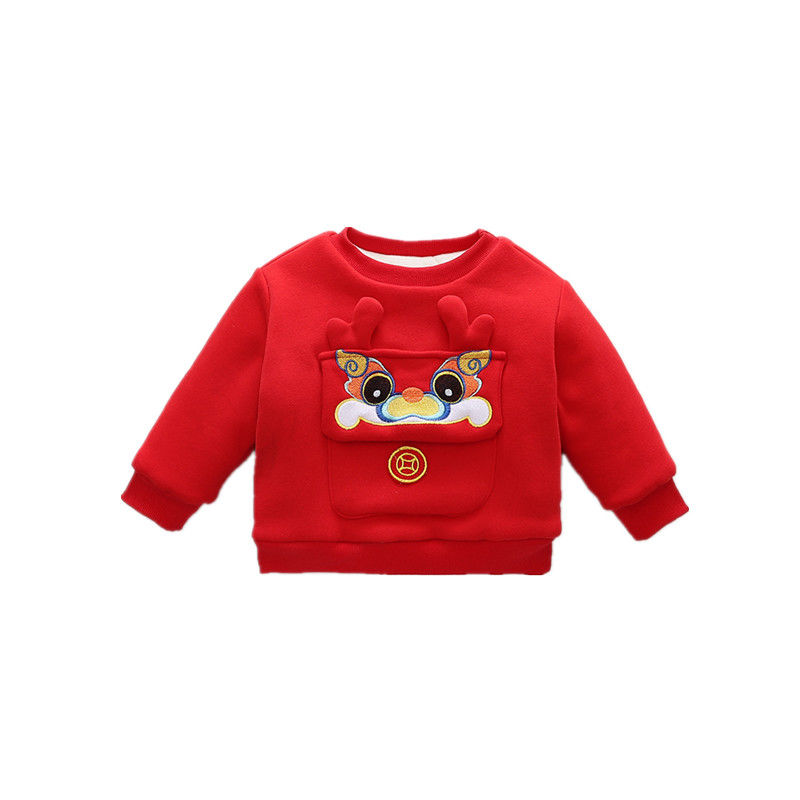 宝宝冬季棉袄女男童加绒衣服红色卫衣保暖儿童新年洋气加厚拜年服