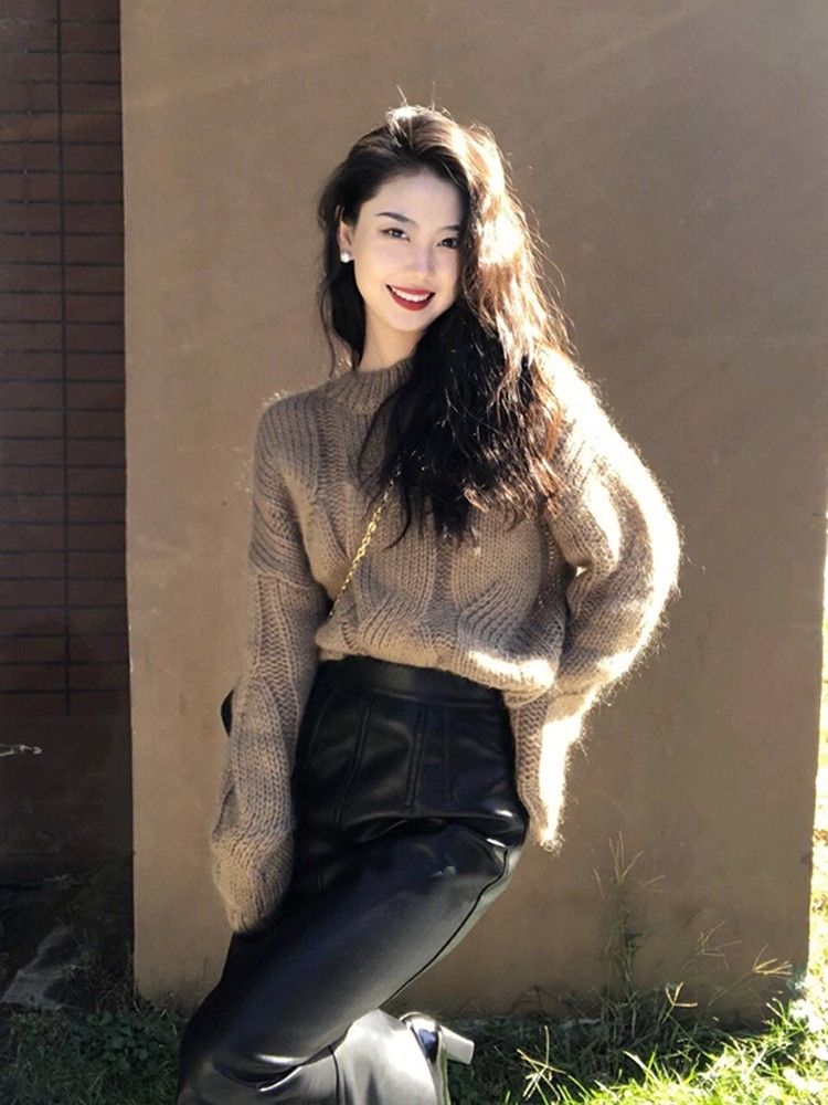 溫柔慵懶感麻花毛衣女秋冬季針織衫新款寬鬆圓領套頭百搭上衣外穿