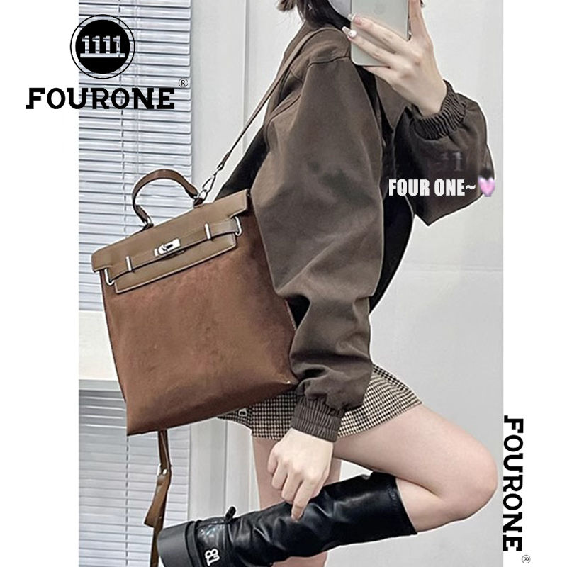 Bags for female students large capacity retro commuter Kelly bag autumn and winter Maillard brown backpack