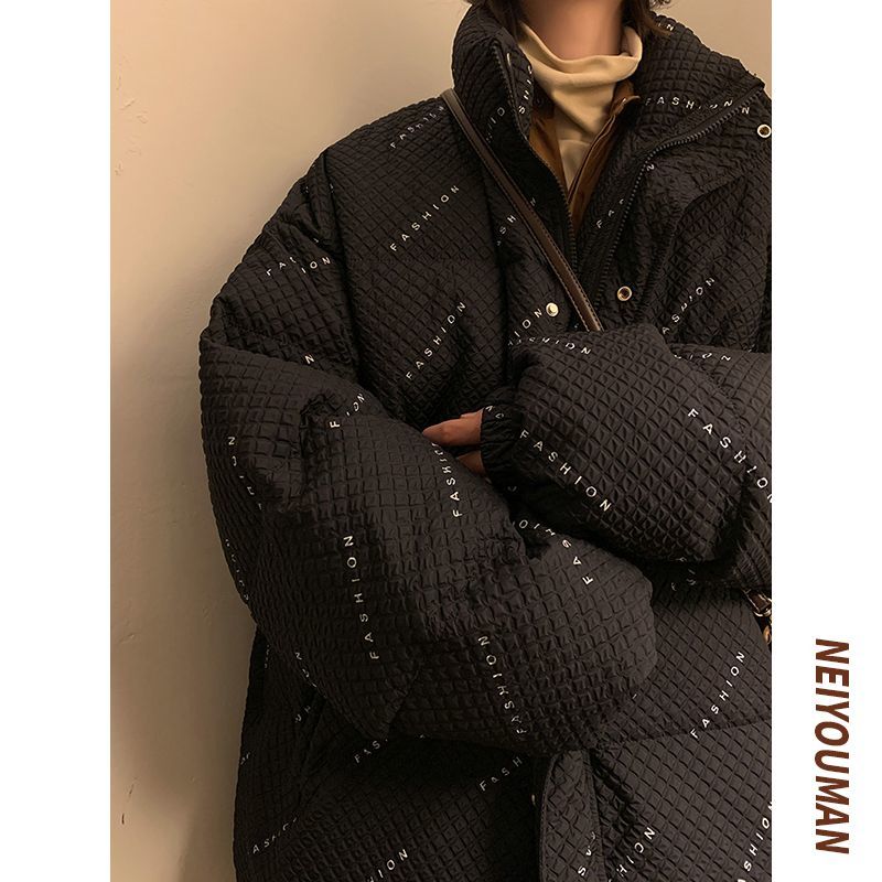 華夫格棉服男冬季加厚保暖美式復古黑色棉衣潮牌百搭立領寬鬆外套