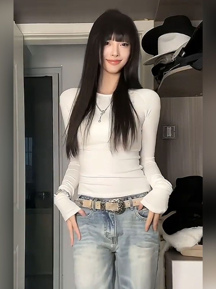 美式復古氣質通勤辣妹風打底上衣冬季新款設計感修身顯瘦長袖T恤