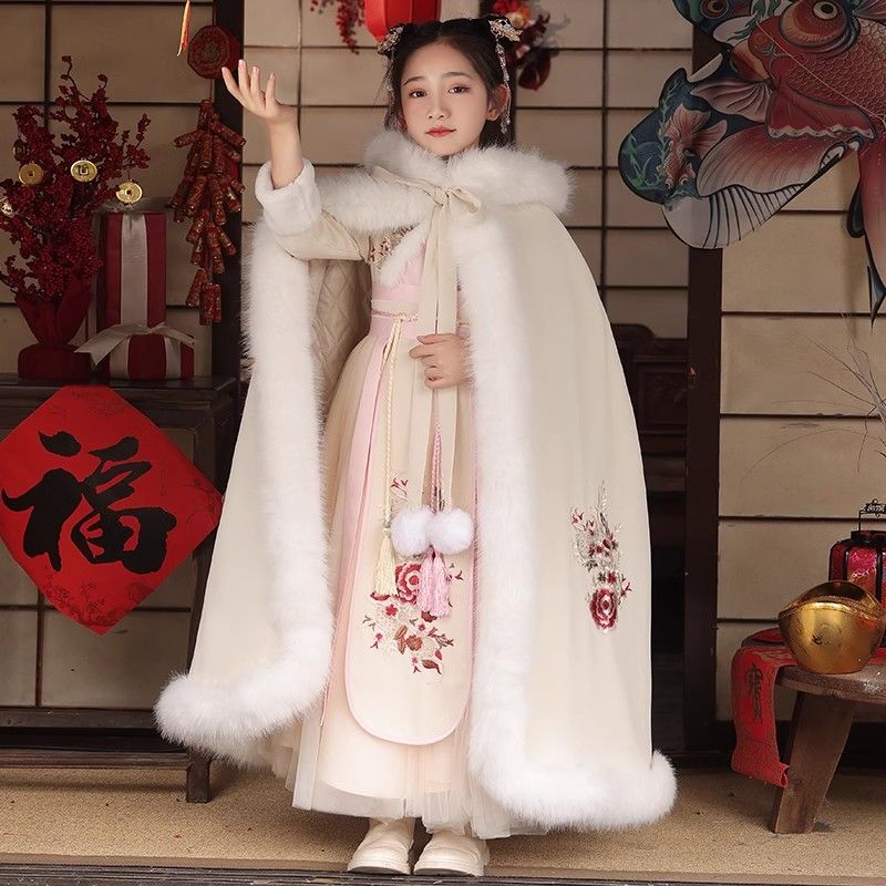 漢服女童冬款加厚兒童古裝過年冬季唐裝2023新款中國風套裝拜年服