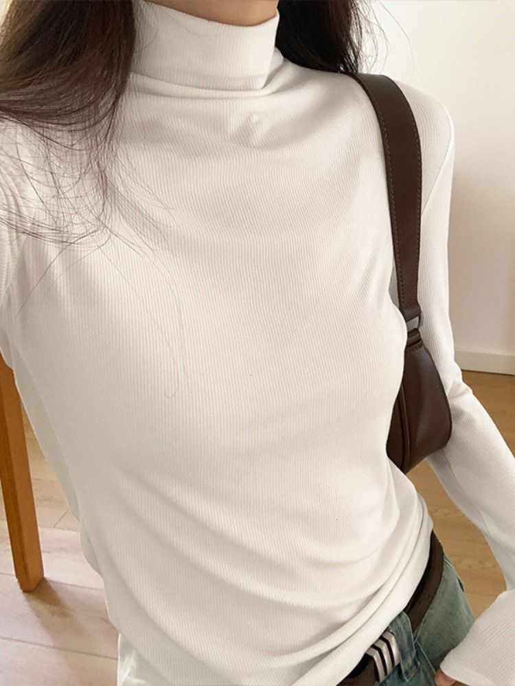 法式德絨半高領打底衫女內搭修身顯瘦t恤秋冬加絨加厚長袖上衣ins