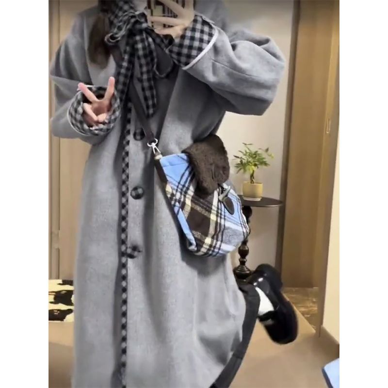 College style sweet and cute woolen coat autumn and winter new style high-end loose temperament slim thickened woolen coat