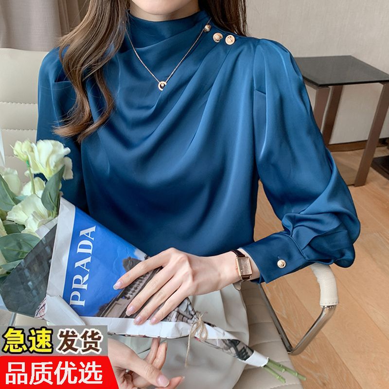 高檔緞面襯衫女2024年春季新款時尚氣質女神范百搭洋氣設計感襯衣