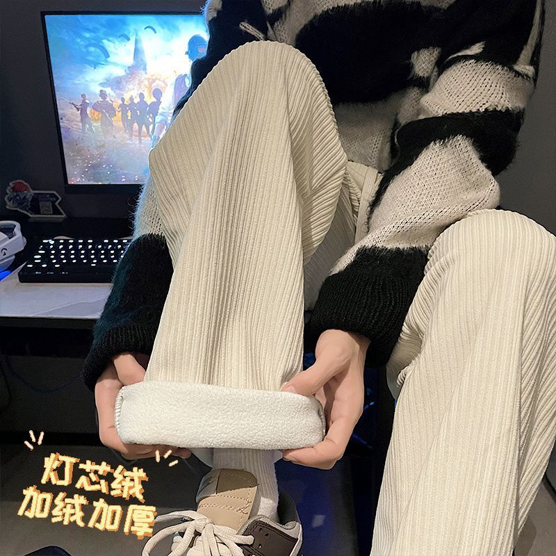 燈芯絨褲子男款冬季加絨加厚直筒衛褲潮牌高級感休閒長褲oversize