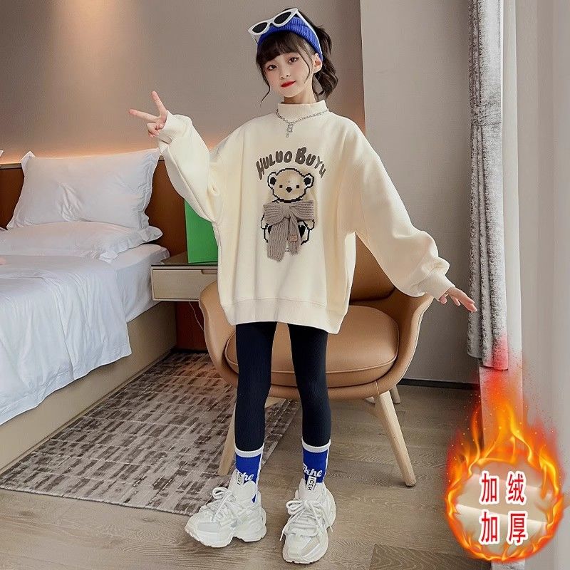 Girls' spring, autumn and winter new style velvet long-sleeved sweatshirts, medium and large children's western-style bottoming shirts, thickened outer tops