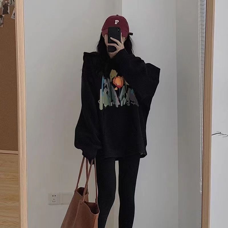 美式復古顯瘦連帽衛衣女春秋冬加絨厚款韓系慵懶風新款上衣女潮