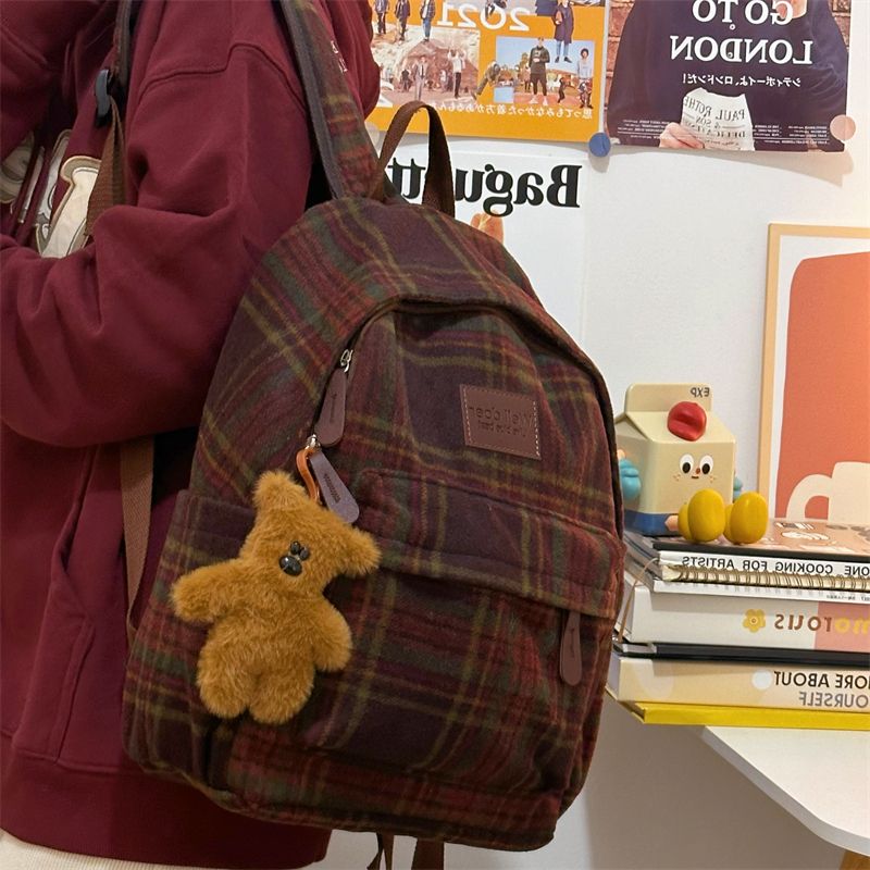 Autumn and winter British plaid woolen fabric backpack school bag small school bag junior high school student campus backpack new style