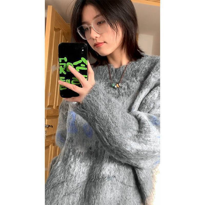 秋冬季新款小眾設計感美式學院風寬鬆慵懶風氛圍感保暖針織毛衣女