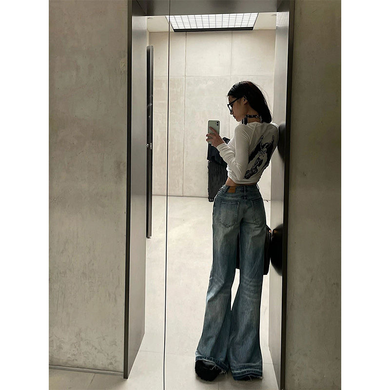 天使印花甜辣妹t恤打底衫女秋冬設計感小眾修身顯瘦內搭長袖上衣