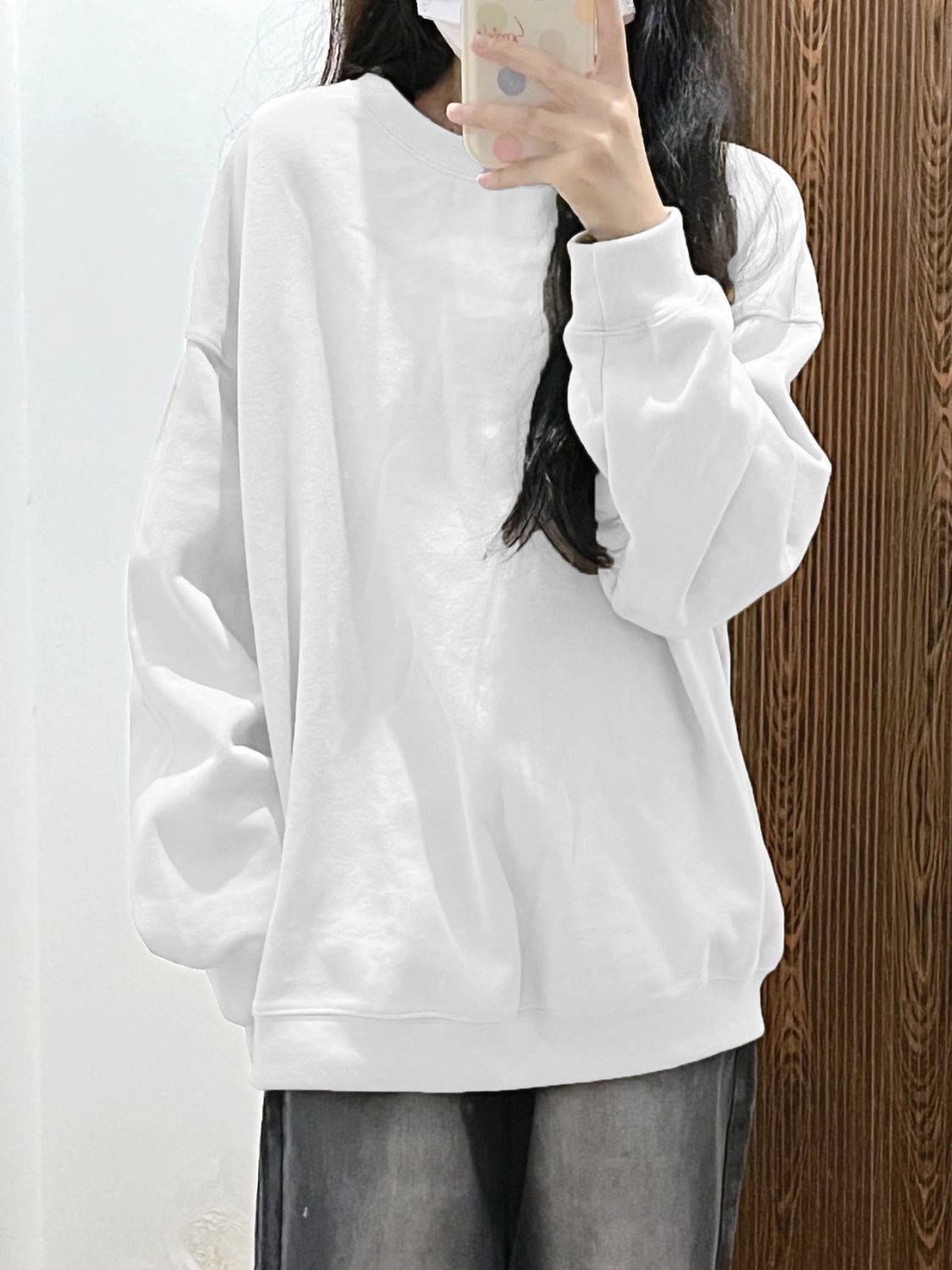 oversize白色圓領衛衣女顯瘦秋季新款純色簡約休閒打底衫長袖上衣