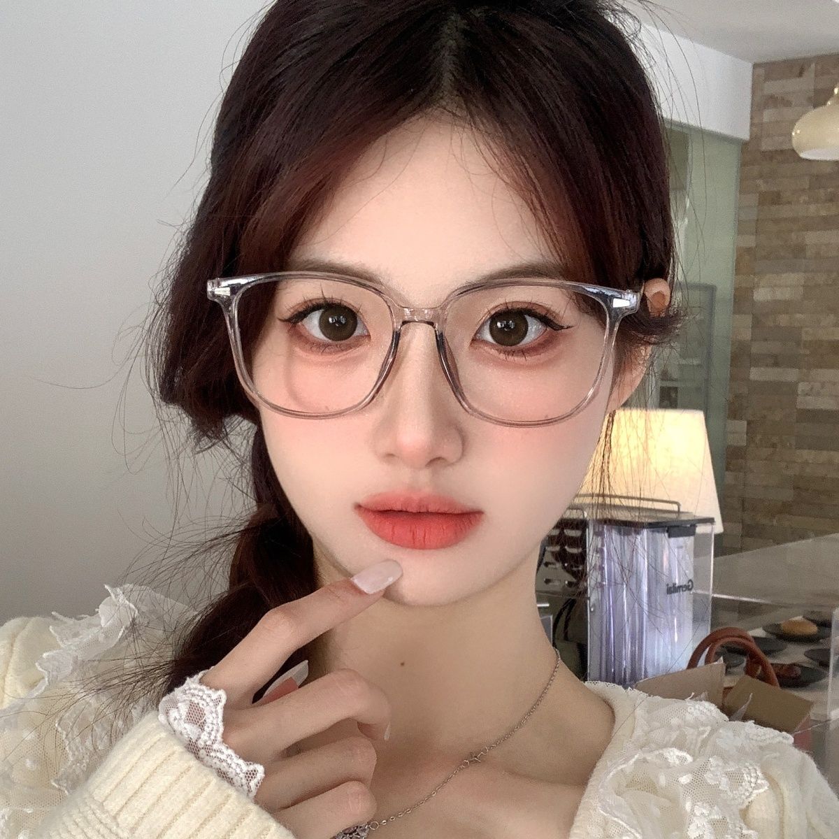 Ultra-light glasses frame for women with myopia ins high-value coconut transparent glasses anti-blue light chestnut brown frame