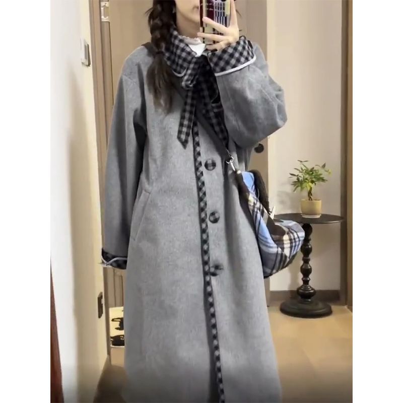 College style sweet and cute woolen coat autumn and winter new style high-end loose temperament slim thickened woolen coat