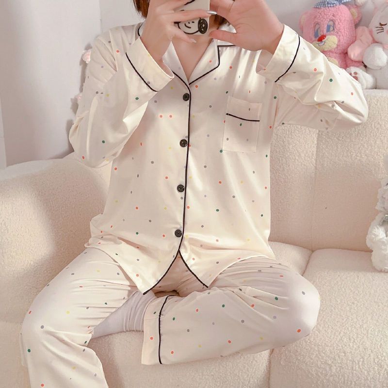 新款睡衣女春秋冬季純棉長袖開衫簡約夏天可外穿家居服套裝兩件套