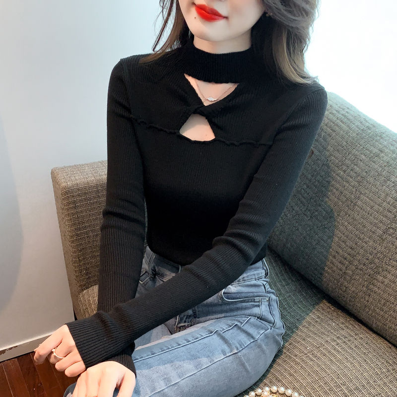 性感打底衫女時髦時尚洋氣秋冬2023新款修身鏤空高級感毛衣女內搭