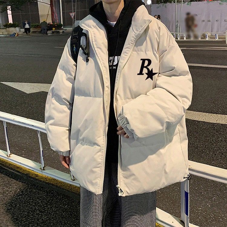 Hong Kong style thickened cotton coat men's winter cotton coat cold-proof and warm stand-up collar printed bread coat cotton jacket winter