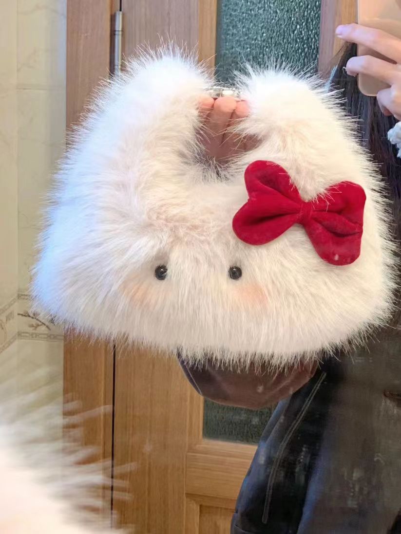 2023 New Autumn and Winter Original Plush Cute Cat Bag Long Hair Bag Soft Handheld Shoulder Crossbody Bag for Women