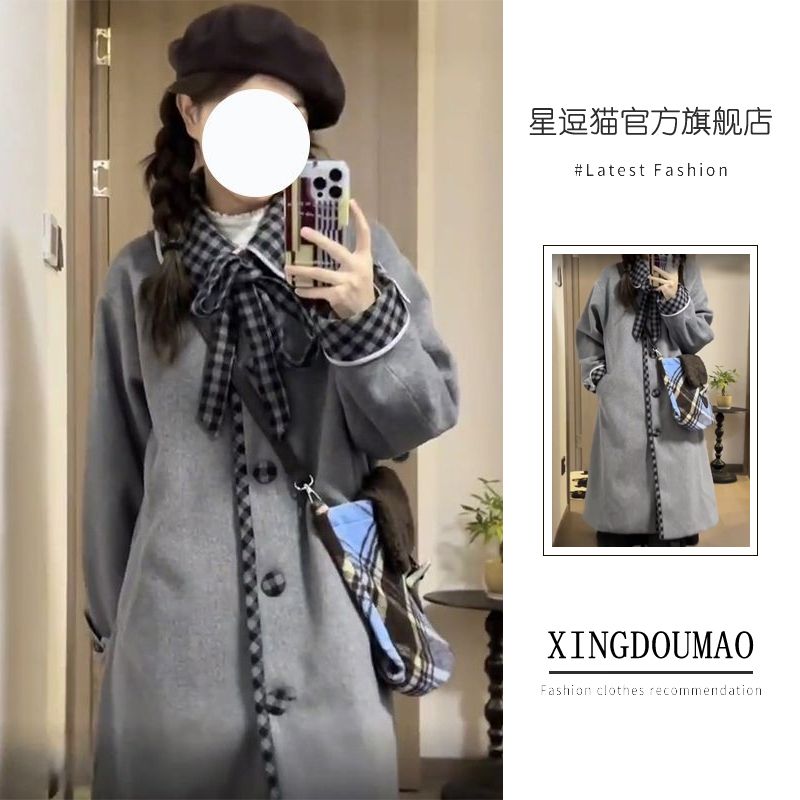 College style sweet and cute woolen coat autumn and winter new style high-end loose temperament slim thickened woolen coat