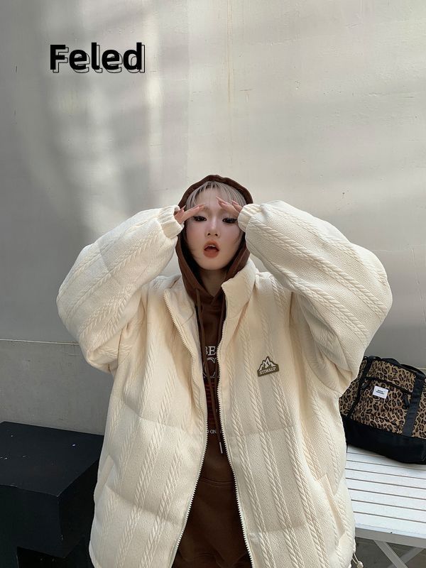 飛拉丹頓米色麵包服甜美簡約高級感棉衣外套男女寬鬆顯瘦保暖棉服