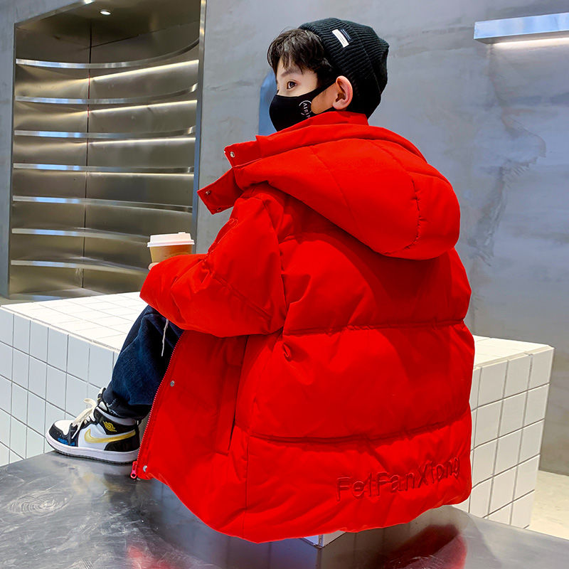 男童羽絨服冬款2023新款白鴨絨紅色兒童年服外套白鴨絨男孩棉服潮