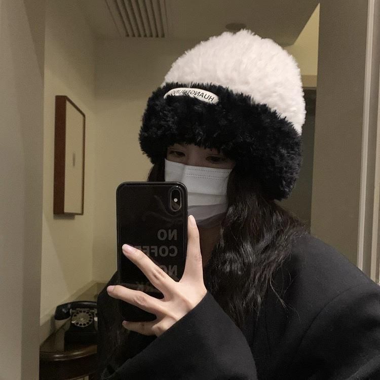 可愛小熊毛線帽子女冬季2023年爆款毛絨保暖毛毛秋冬大頭圍針織帽
