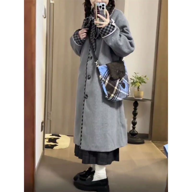 College style sweet and cute woolen coat autumn and winter new style high-end loose temperament slim thickened woolen coat