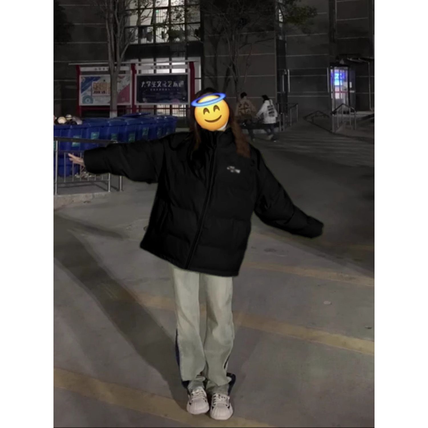 美式hiphop黑色棉服女冬季小个子面包服加厚棉衣棉袄宽松情侣外套