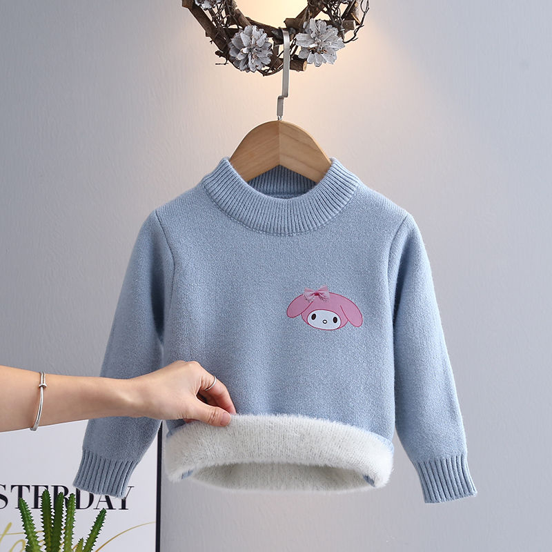 Girls sweater winter 2023 new style children's clothing winter children's bottoming shirt boys autumn and winter plus velvet all-in-one velvet