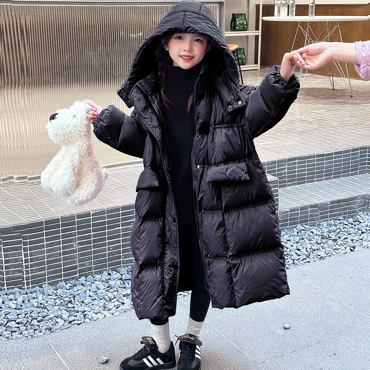 女童棉服年冬季中大童韩版洋气加长款过膝加厚羽绒棉衣外套潮