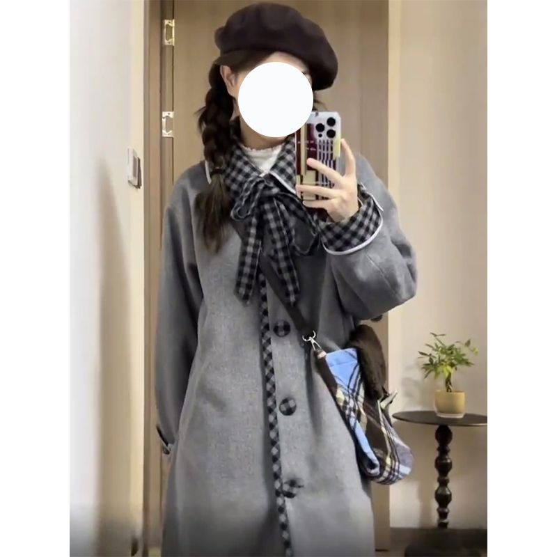 College style sweet and cute woolen coat autumn and winter new style high-end loose temperament slim thickened woolen coat