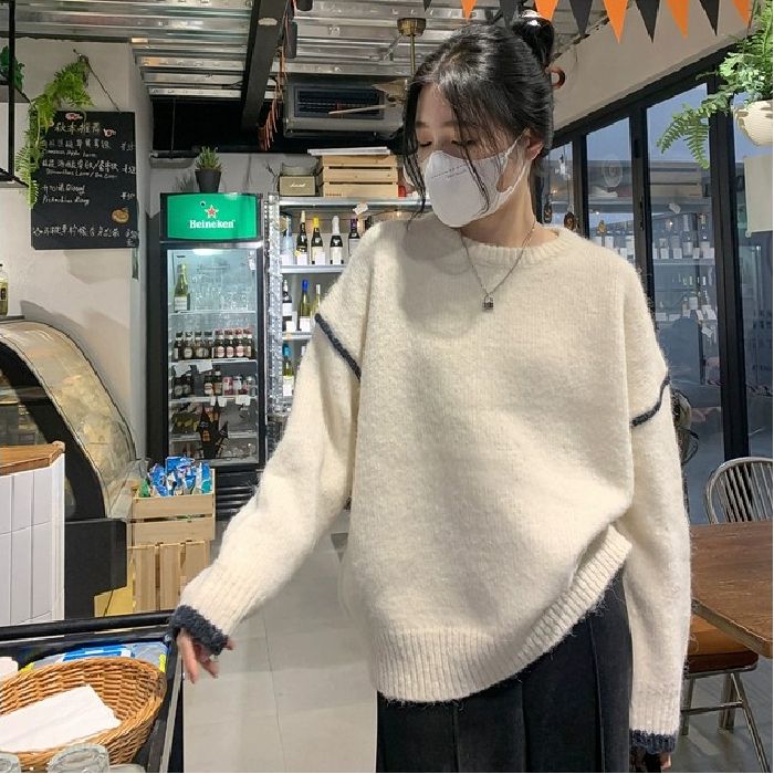 軟糯毛衣女套頭秋冬2023新款高級感寬鬆慵懶風圓領針織衫百搭上衣