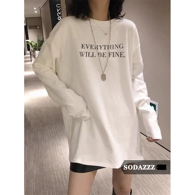 SODAZZZ秋冬季長袖T恤女寬鬆休閒中長款內搭打底衫百搭顯瘦上衣潮