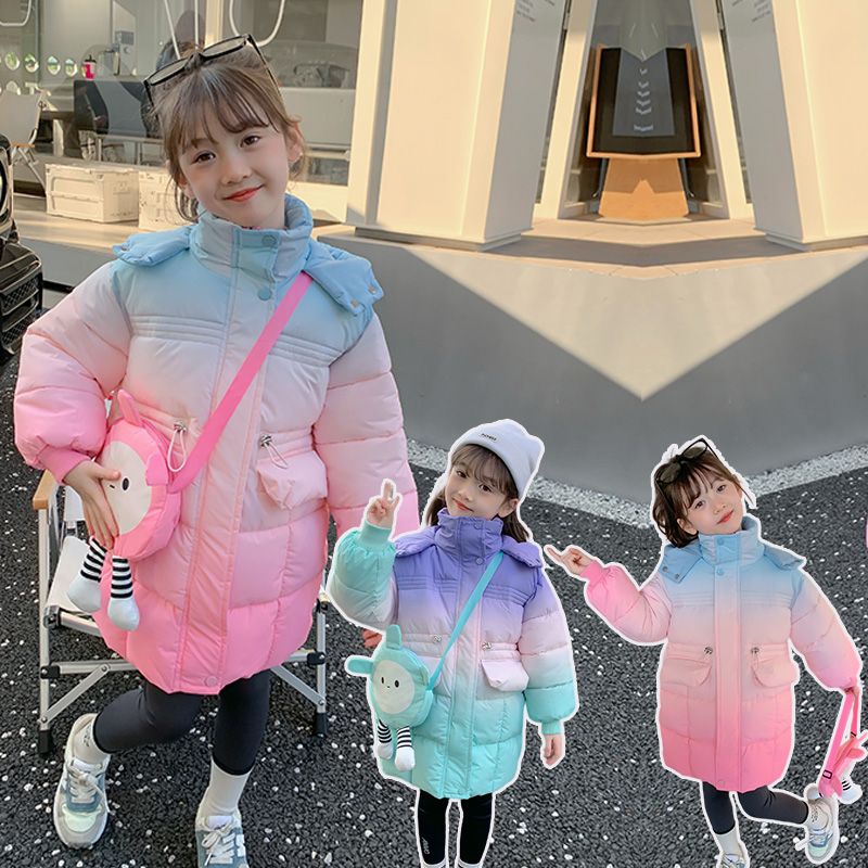 兒童棉服女童加絨加厚棉衣冬裝2023新款女孩中大童棉襖中長款棉衣