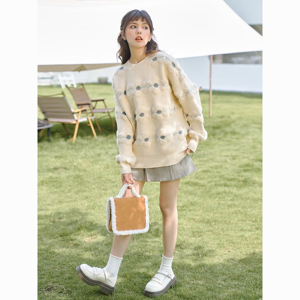 奶呼呼毛衣女設計感小眾秋冬季2023新款套頭軟糯風外穿寬鬆針織衫