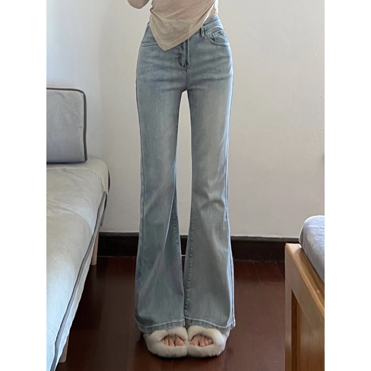 高個子加長淺色微喇牛仔褲女秋冬新款高腰遮跨顯瘦喇叭馬蹄褲子潮