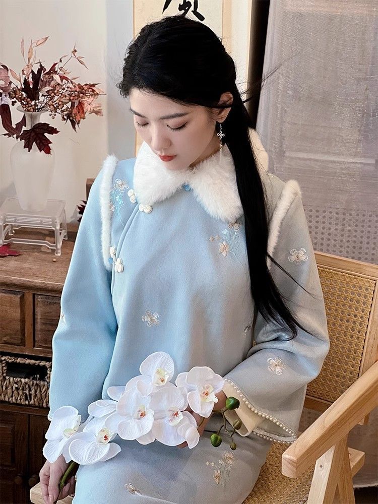 「清如」冬季旗袍2023新款改良新中式秋冬女馬甲加絨加厚兩件套女