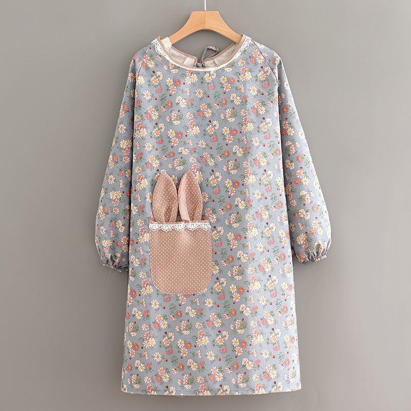韩版时尚新款棉布厨房做饭围裙可爱耐磨上班工作餐饮专用罩衣长袖
