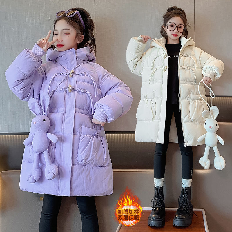 女童棉服冬装新款洋气女大童羽绒棉衣儿童中长款冬季加绒加厚外套