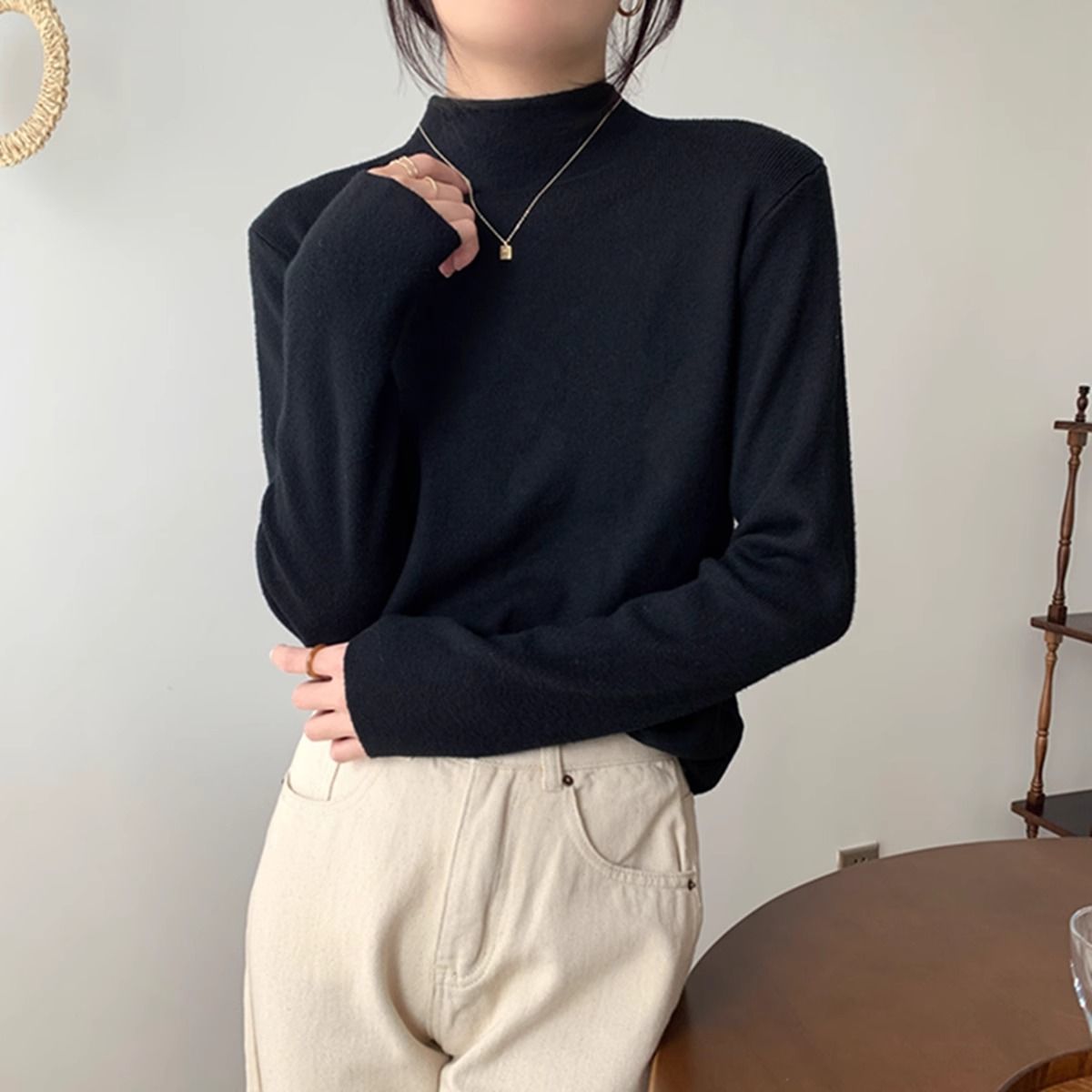 雙面德絨打底衫女2023新款磨毛白色半高領長袖t恤女內搭秋冬上衣