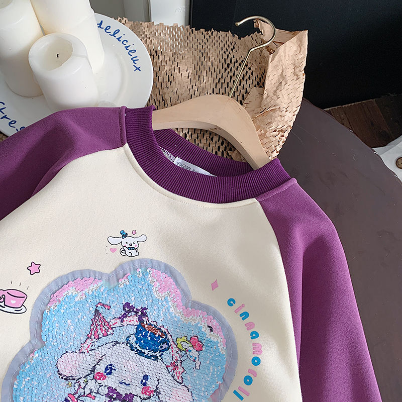 Girls spring sweatshirt 2024 new fashionable baby girl tops bottoming shirt little girl T-shirt sequins variable picture
