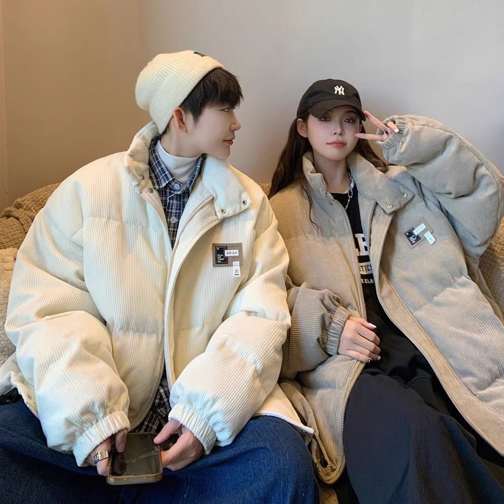 胖妹妹大碼160斤燈芯絨棉衣女棉服情侶裝麵包服冬季加厚保暖外套