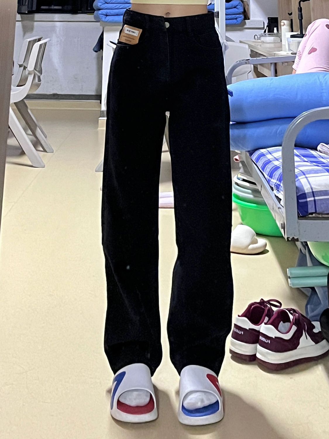 黑色小個子高腰牛仔褲女秋冬新款寬鬆直筒顯瘦百搭闊腿拖地長褲潮