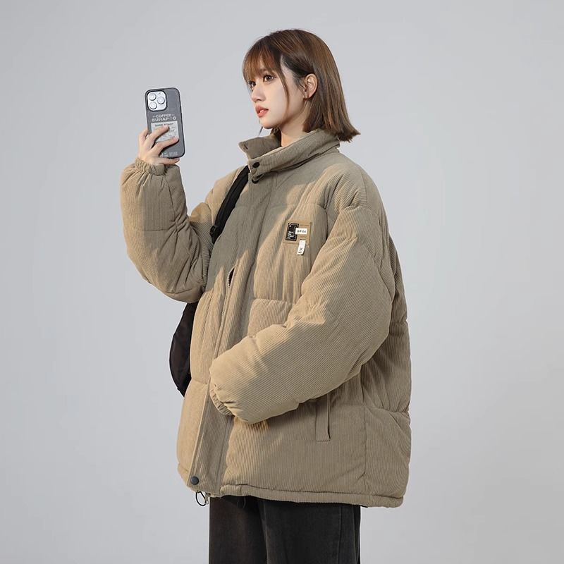 大碼160斤胖妹妹燈芯絨棉服女冬季新款學生韓版潮牌立領羽絨棉襖