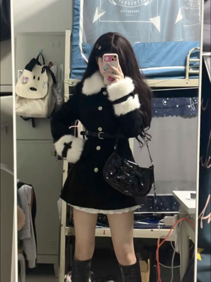 富家千金甜辣妹呢子大衣女秋冬高級設計感小眾公主學院風毛呢外套